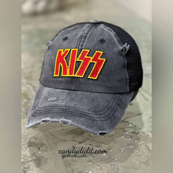 NWT Hot! KISS Rock & Roll Handmade Vintage Look Crystal Bling Ball Cap - Picture 4 of 10